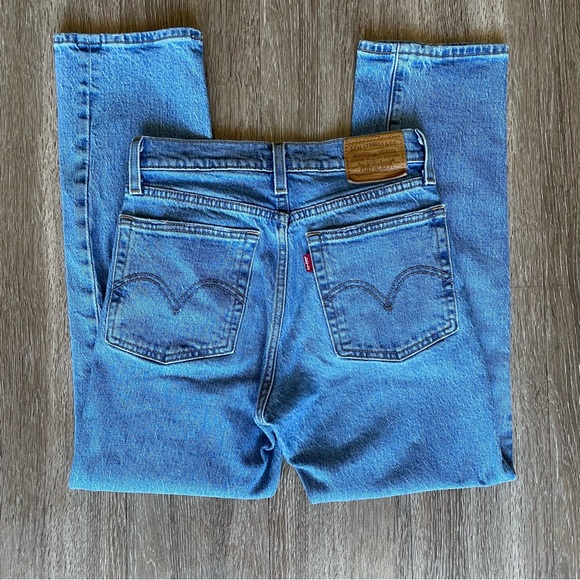 Levi’s Premium Wedgie Straight Jeans Jive Tone Blue Ripped Knee Cropped Ankle 24 - Picture 13 of 16